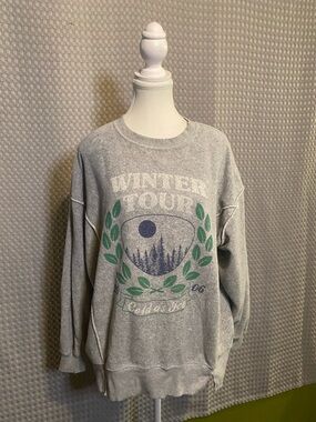 aerie Light Gray Fleece Crewneck Sweatshirt